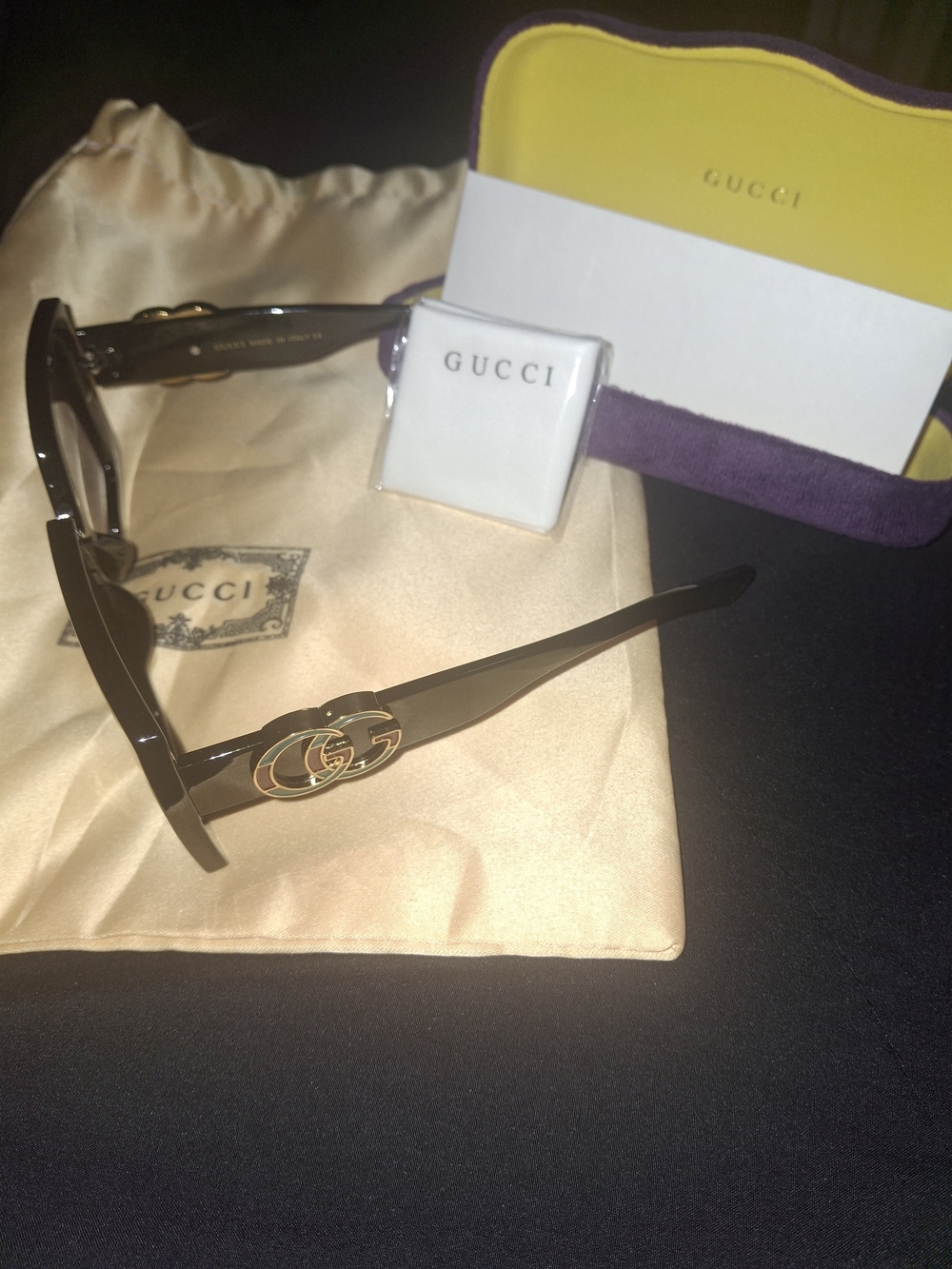 Gucci Black Sunglasses with Gold Double G Accent